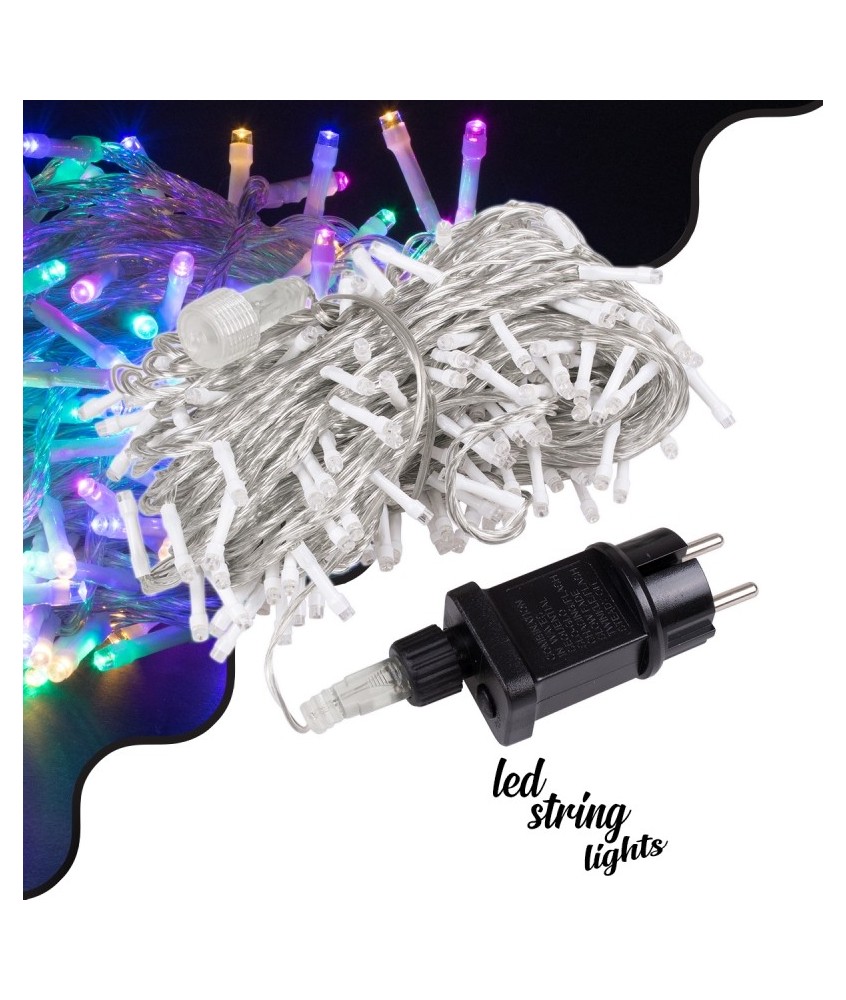 85838 Διακοσμητική Γιρλάντα 23 Μέτρα με Controller 8 Προγραμμάτων Εναλλαγών Φωτισμού - Επεκτεινόμενη 200 LED 3.6W AC 230V με Διάφανο Καλώδιο & Πρίζα Schuko Αδιάβροχη IP44 RGB Μ23m